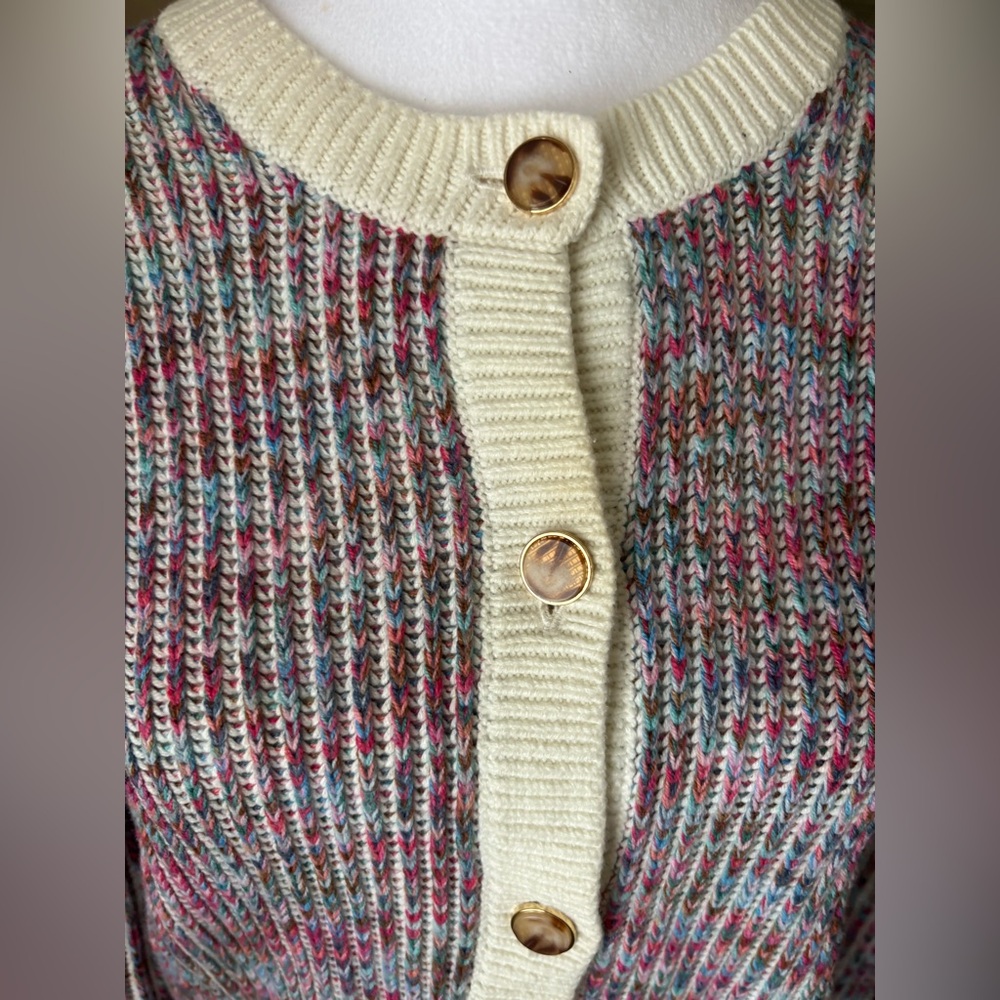 J. Crew Multicolor Knit Cardigan with Cream Accents Large - Picture 5 of 7